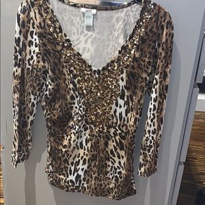 Cache Leopard Blouse size Small top sequins